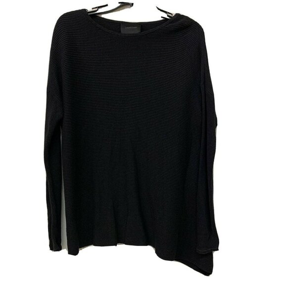 August 1 Eight Womens Black Rib Asymmetrical Cashmere Blend Sweater - Picture 1 of 4